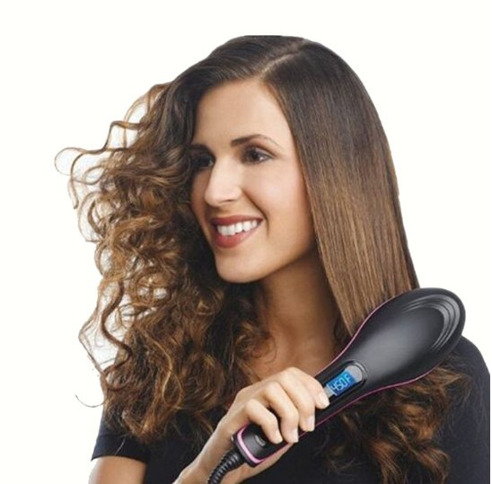 LED Display Hair Straightening Brush - Wet & Dry Use, Electric Magic Hair Brush Straightener