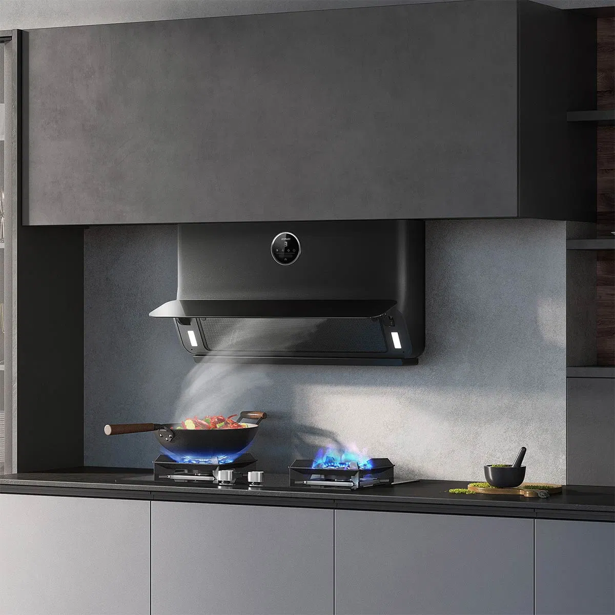 Kd81A Round Shape Black Inox Household Range Hood