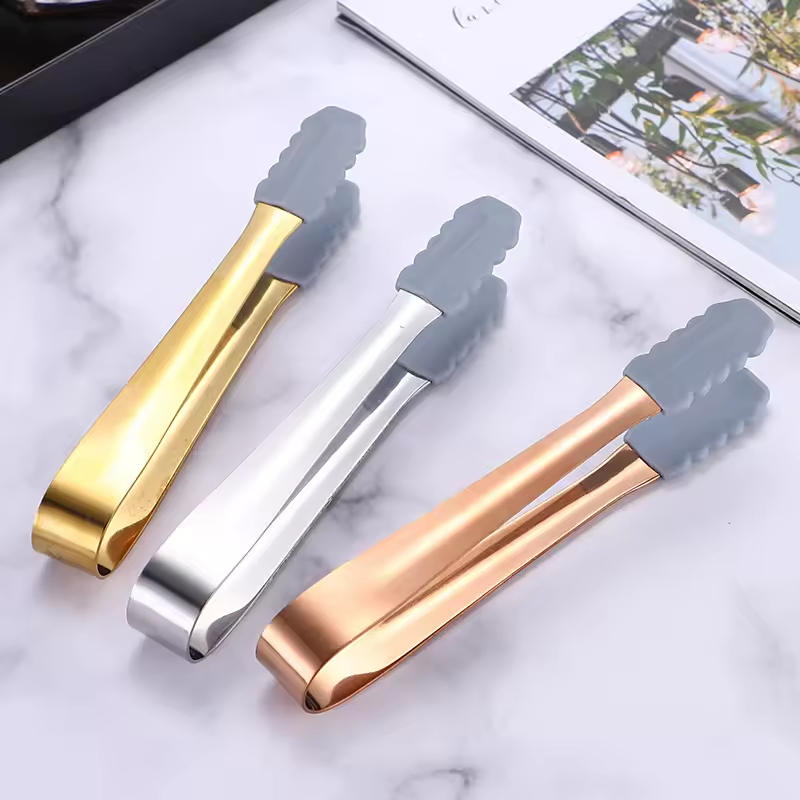 Kitchen Accessories Palm Shape Serving Tongs Buffet Salad Ice Tongs Mini Tongs Stainless Steel BBQ Grill Silicone
