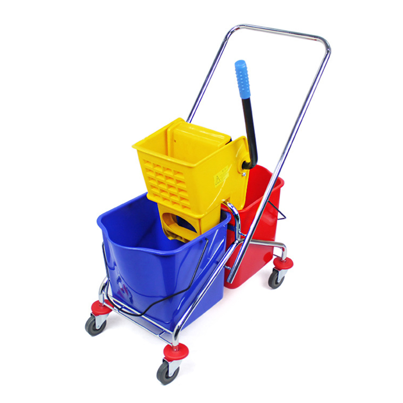 60L PP Plastic Hotel Cleaning Mop Wringer Trolley Double Bucket for Restaurant