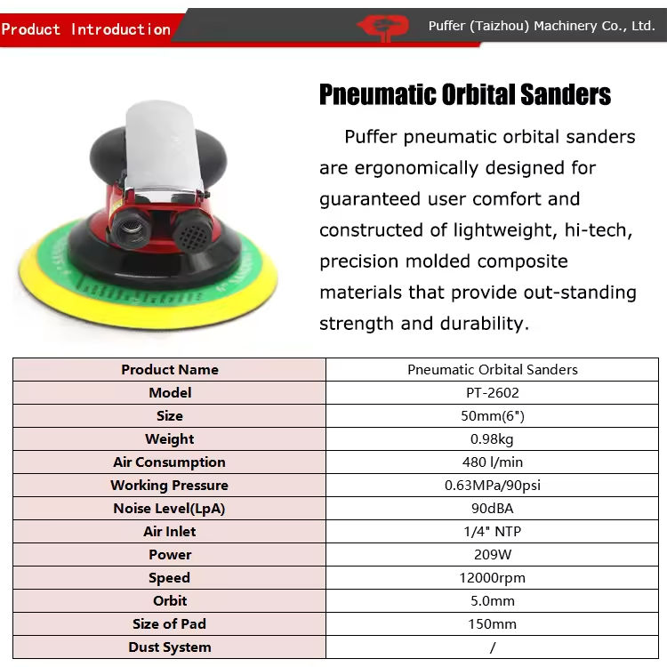 Puffer PT-2602 6 Inch Pad Pneumatic Orbital Sander Air Polishing Machine
