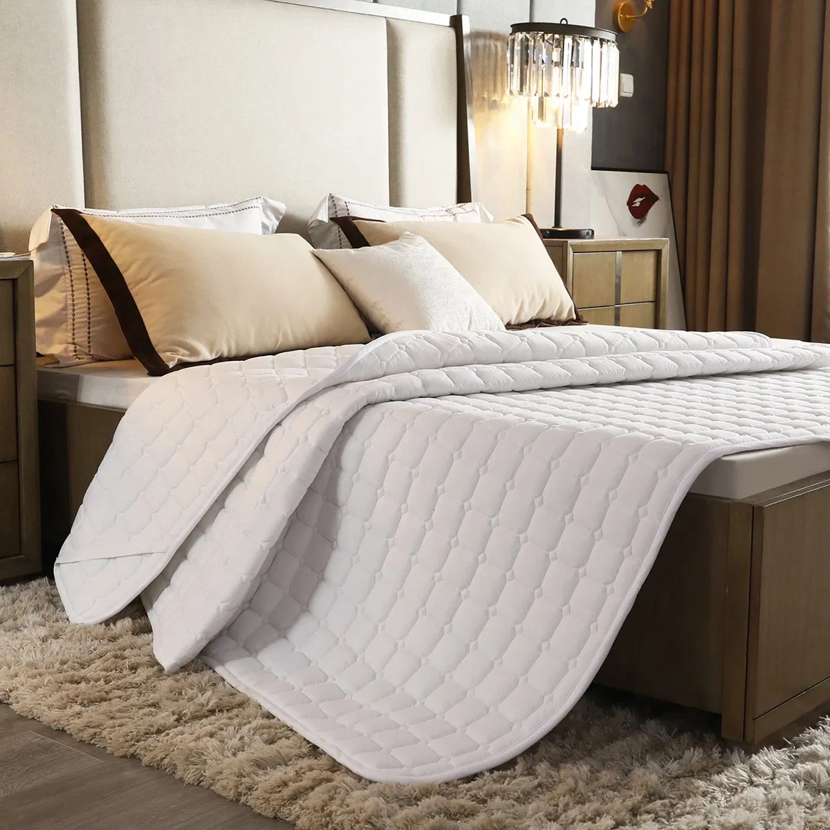Bed Mattress Topper Bedspread Polyester Hotel Mattress Pad Protector