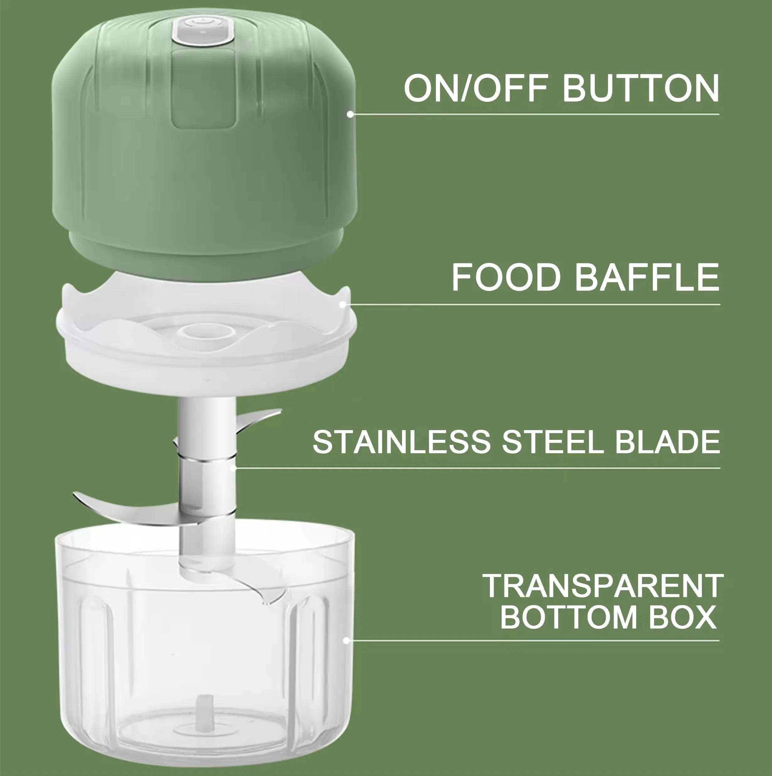 250ml Mini Garlic Chopper Electric Food Processor with 3 Leaf Blade