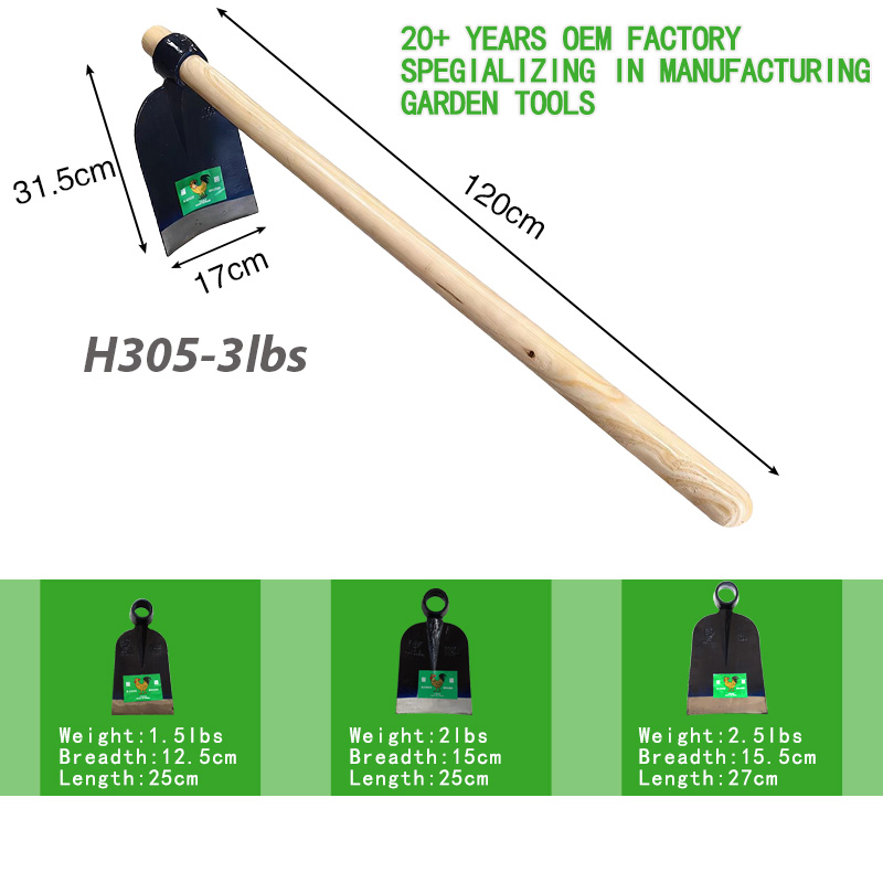 High Quality Farming Agriculture Garden Hoe Wooden Handle with Rail Steel Hoe Head