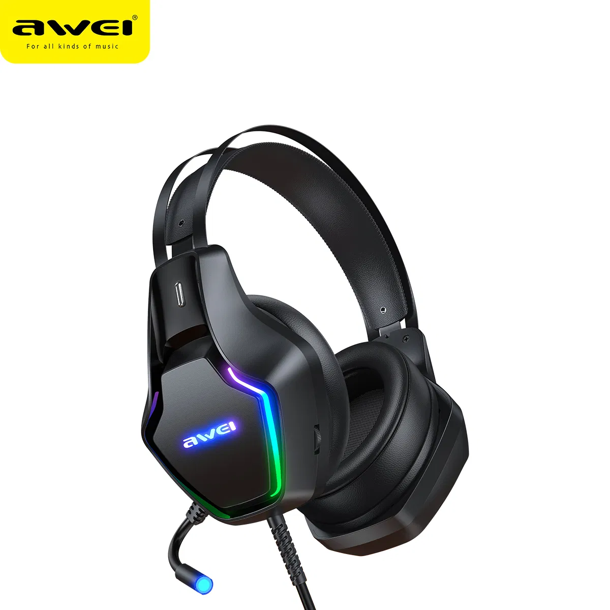 5p Cable Aux USB PC Game Headphone Anc Boys Noise Cancel Over Ear Headband Gamer Wired RGB Gaming Headset with Microphone