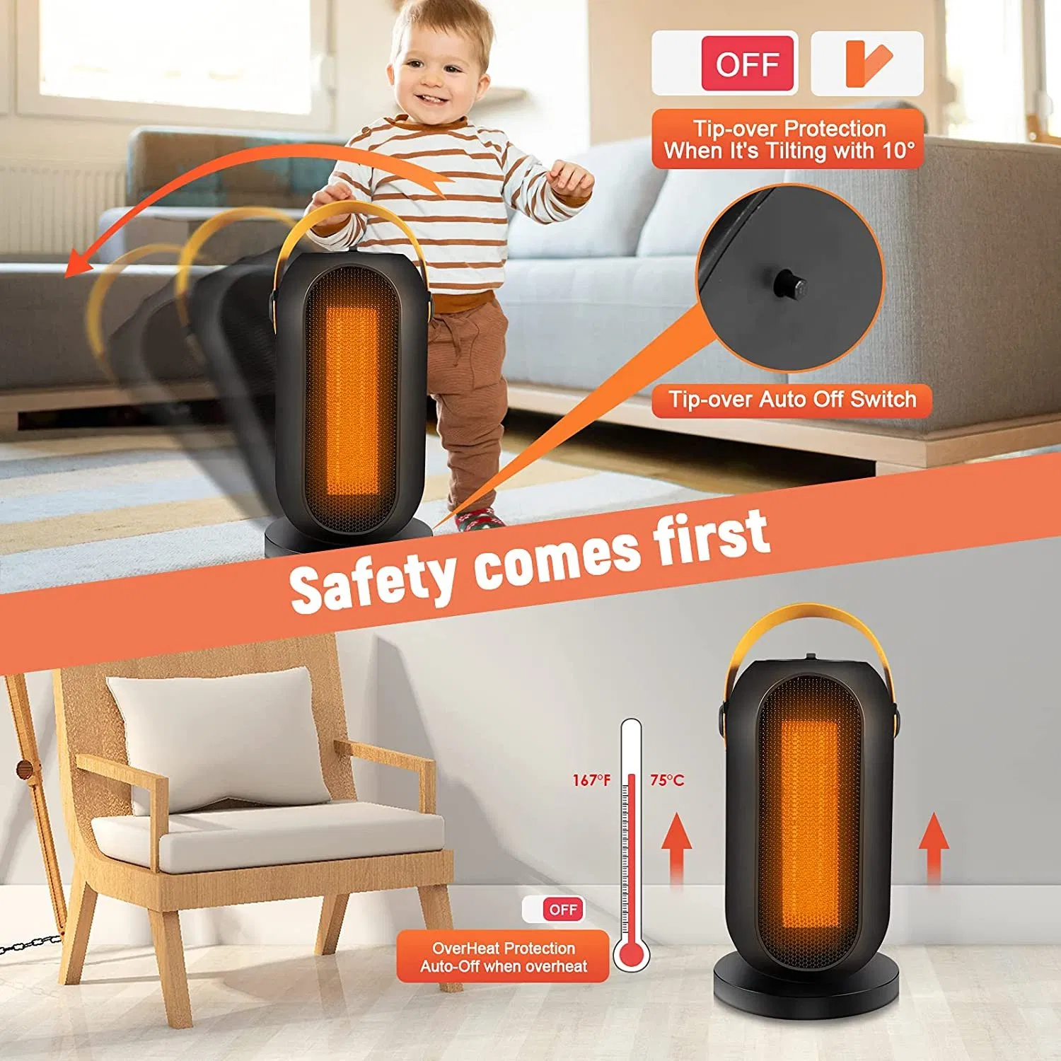 PTC Quick Heating Heaters 3 Speeds Infrared Electric Room Fan Heaters