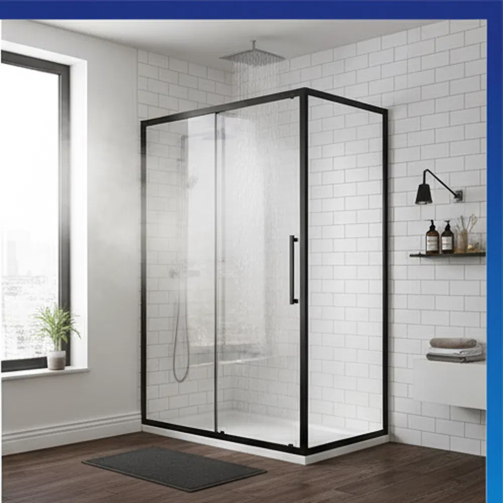 Sleek Modern Black Tempered Glass Shower Enclosure Design