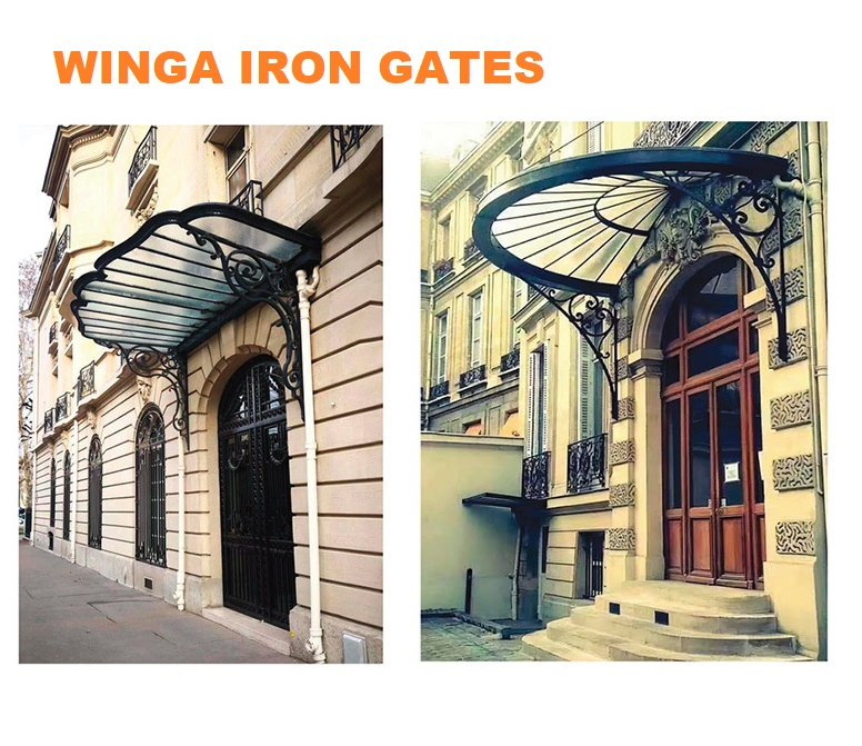Custom Elegant Design Balcony Modern Decorative Wrought Iron Canopy for Front Outdoor Entrance Canopies Wrought Iron Awning Pergola
