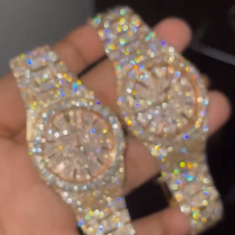 Custom Luxury Full Iced out Moissanite Watches Pass Diamond Tester Hip Hop Bust Down Diamond Mechanical Watches