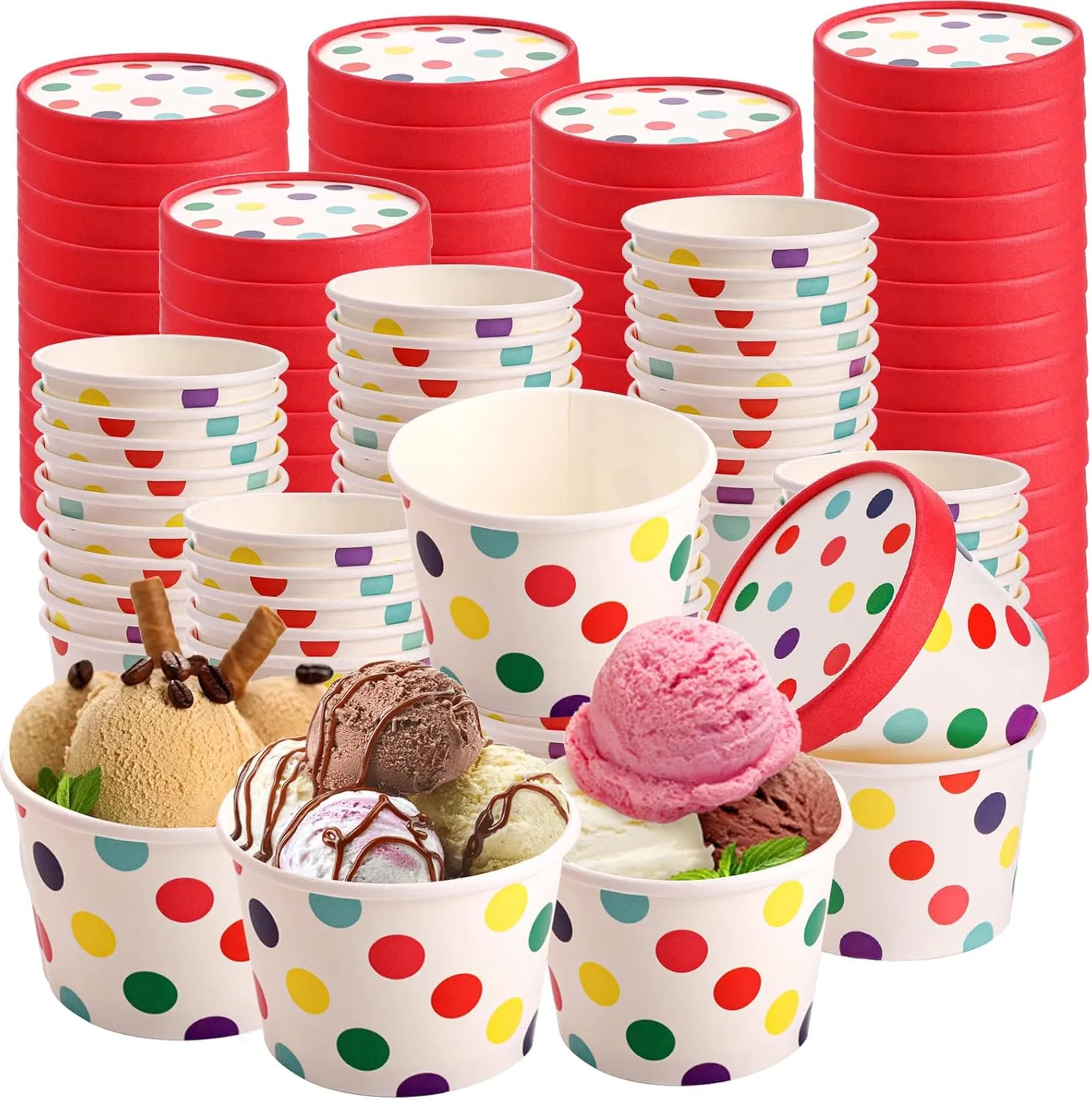 8 Oz Food Grade White Paper Bowl Eco Friendly Disposable Ice Cream Dessert Cold Drink Hot Soup Takeaway Food Container