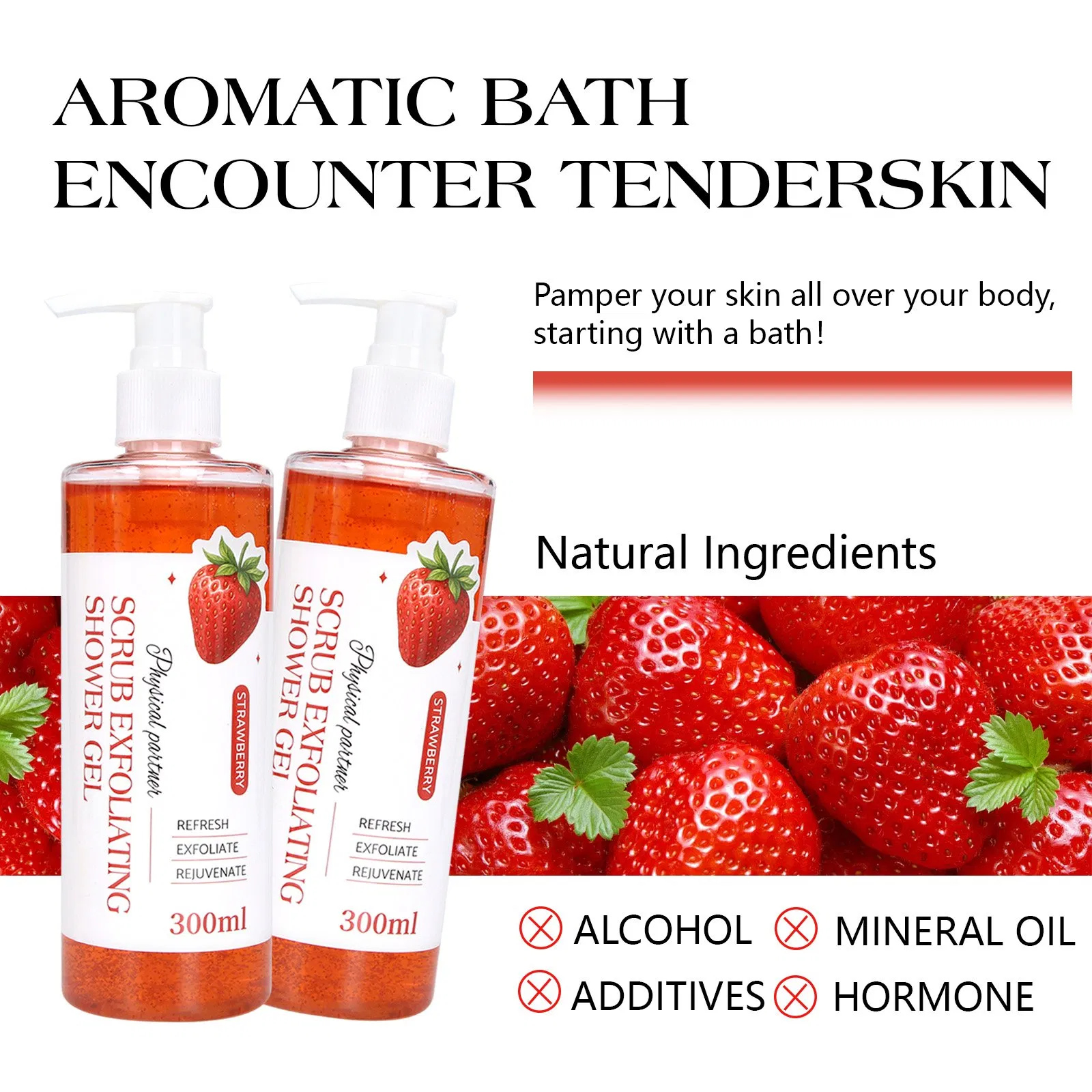 Beauty Cosmetics Body Care Gentle Exfoliation Moisturizing Strawberry Scrub Exfoliating Shower Gel
