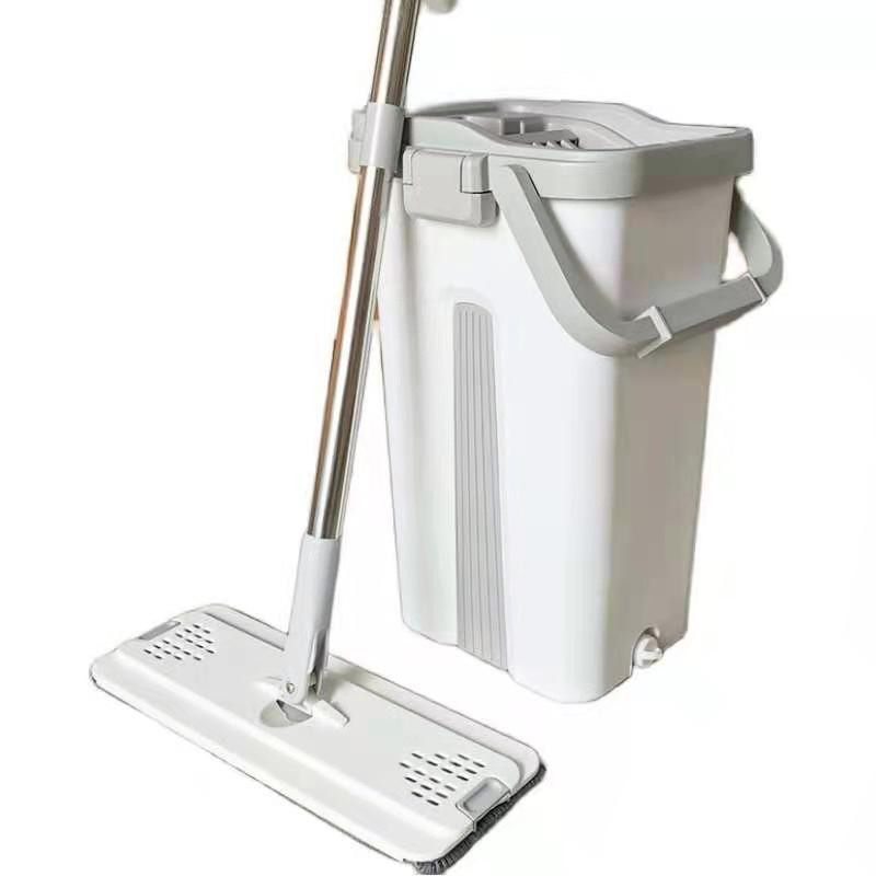 Самоотжимная плоская швабра с ведром для влажной и сухой уборки