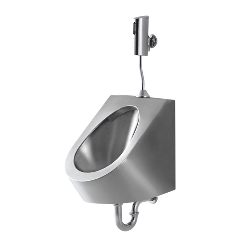 Stainless Steel Men's Wall-Mounted Urinal with Delayed Water Discharge Button