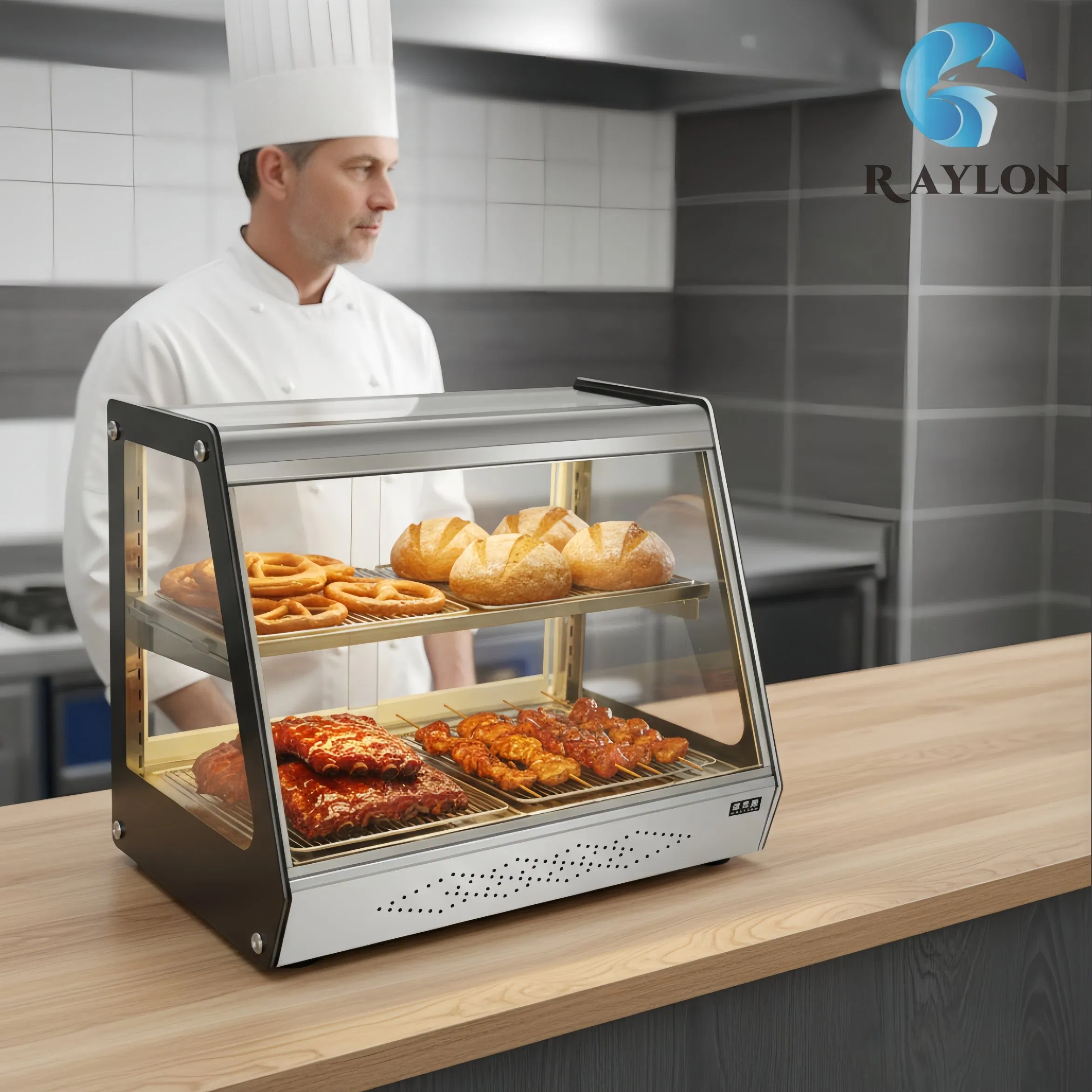 Curved Glass Food Display Warmer for Dessert Shop
