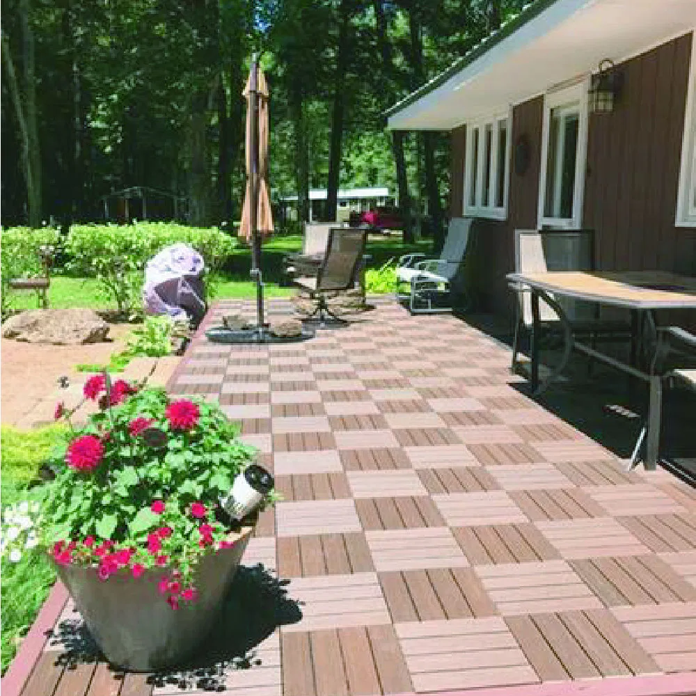 Wooden 3D Embossed Deck Tiles Waterproof WPC DIY Flooring