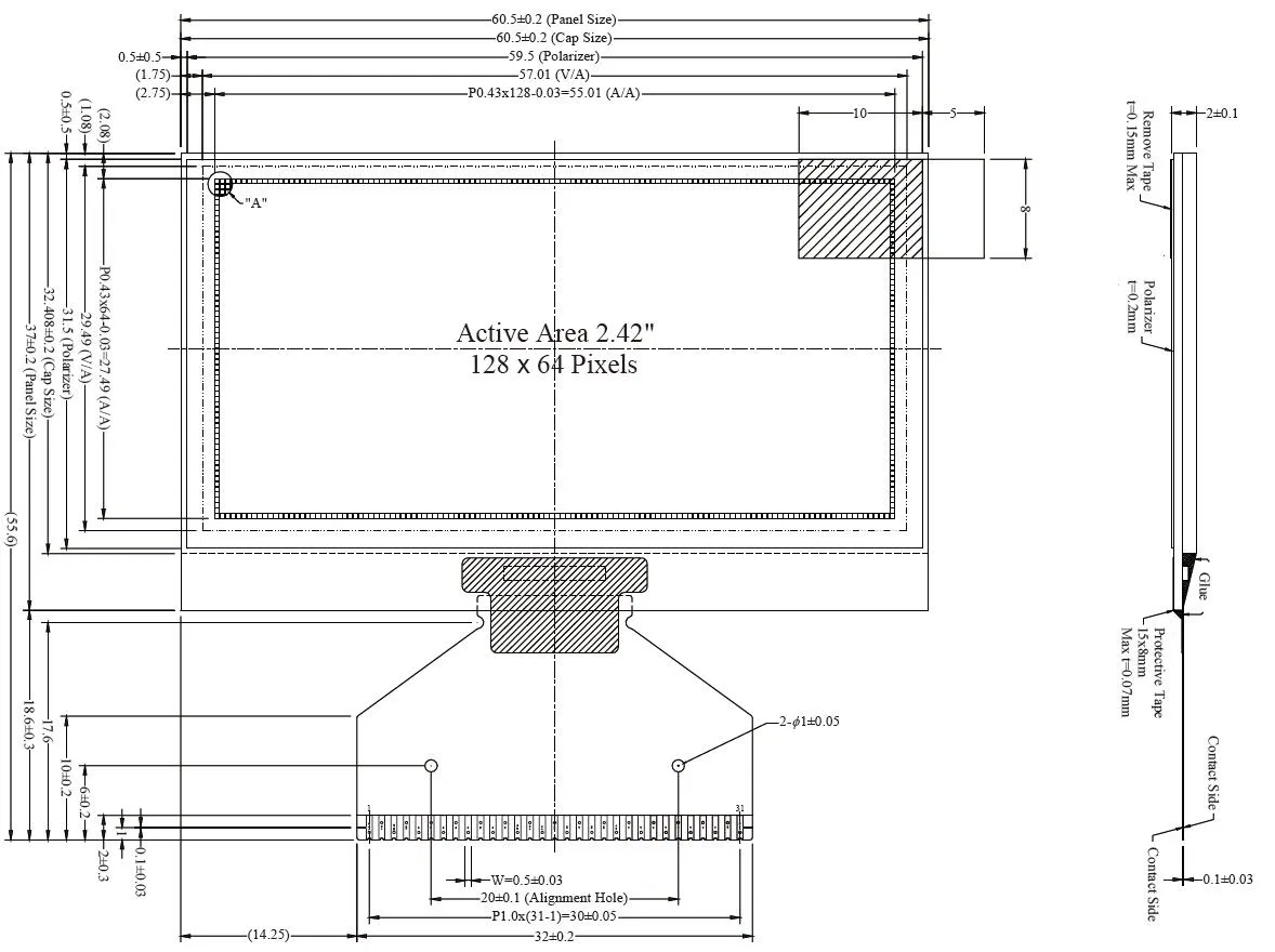 OLED-дисплей 2.4 дюйма 128x64, интерфейс SPI