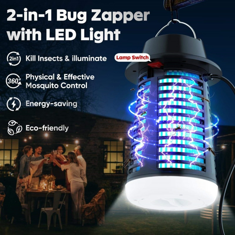 Solar Powered Bug Zapper Outdoor Waterproof Mosquito Killer Lamp Electric Fly Swatter Insect Trap Light UV Repellent