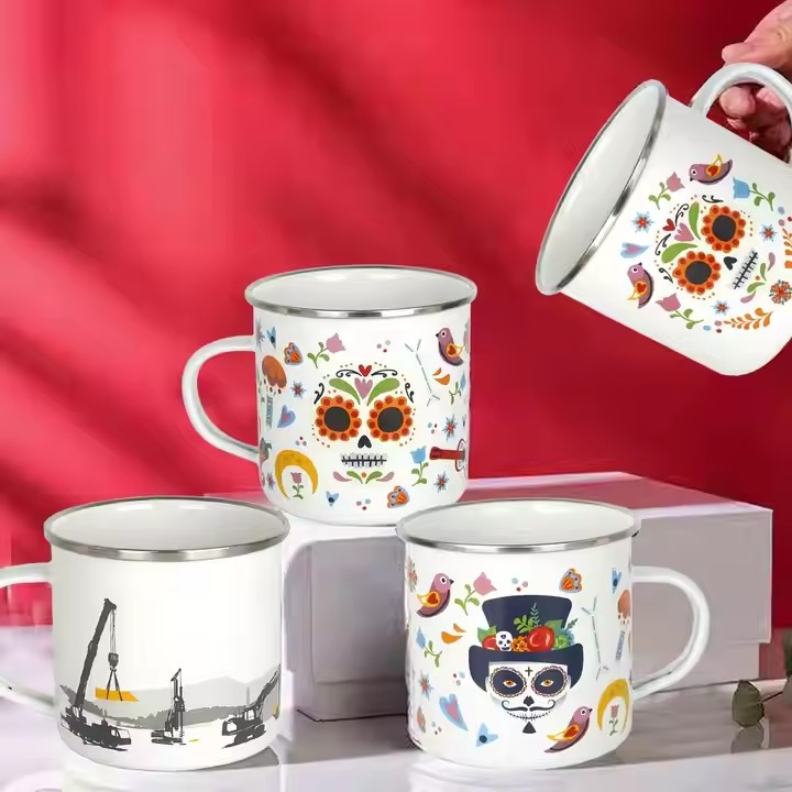 Manufacturer New Design Cup Tin Metal Camping Coffee Enamel Mug