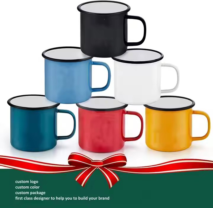 Manufacturer New Design Cup Tin Metal Camping Coffee Enamel Mug