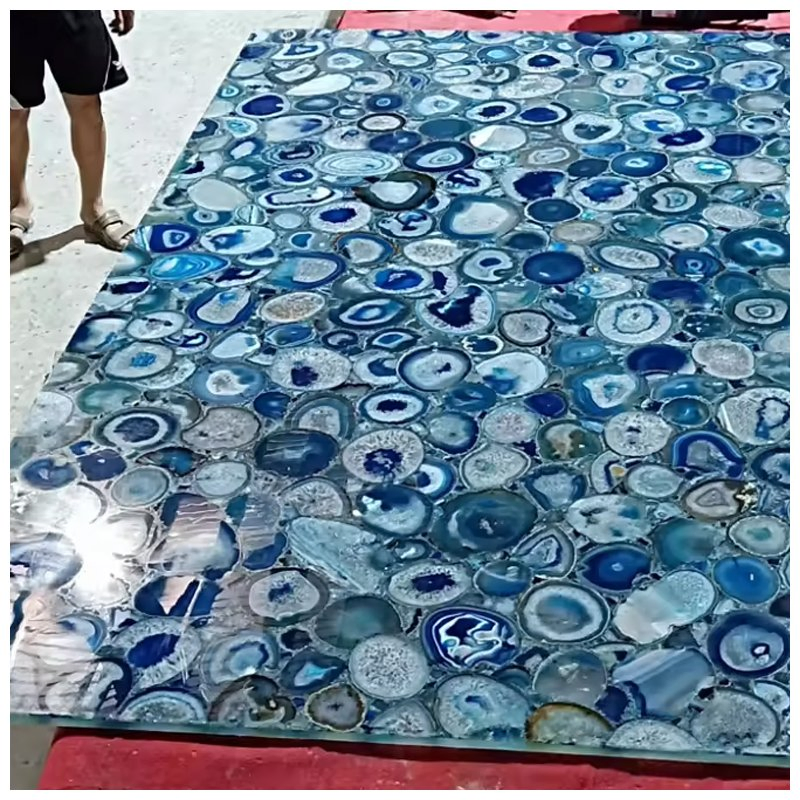 Backlit Semi Precious Blue Agate Gemstone Slabs for Countertops and Vanity Tops