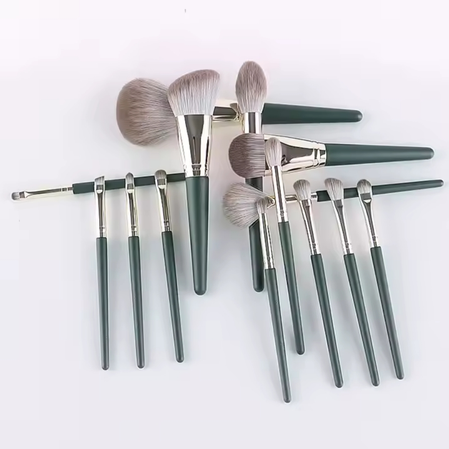 14 PCS Cosmetics Brushes Green High Gloss Powder Blush Makeup Brushes Set