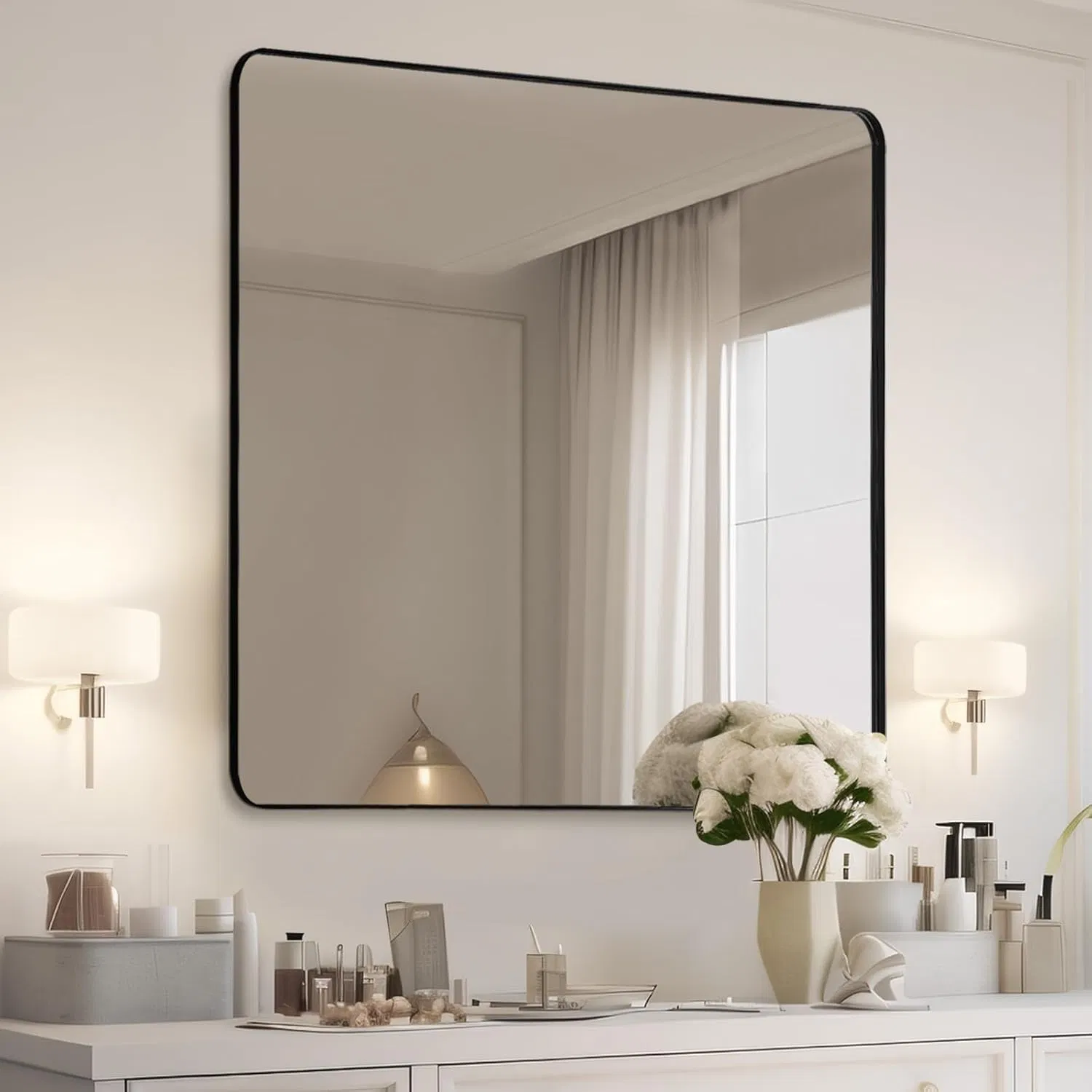 Jinghu Customized Framed Material Hotel Bathroom Wall Mounted Decoration Vanity Make up Mirror with UL/CE/ISO
