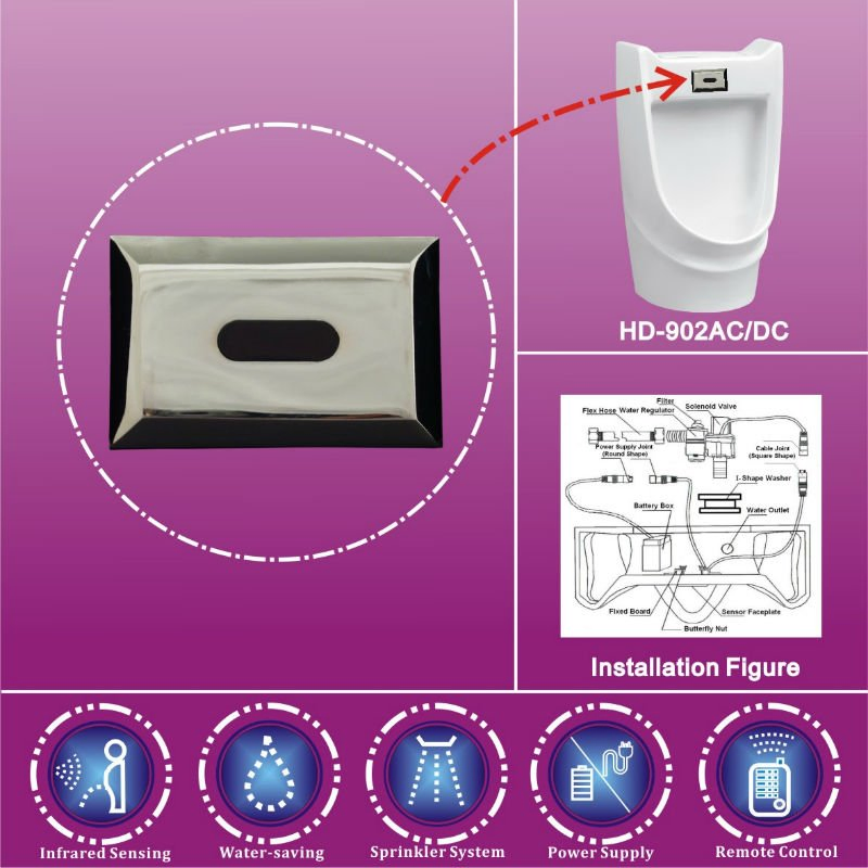 3u Brass Sensor Flush Kit Wall Mounted Type Automatic Urinal Flusher