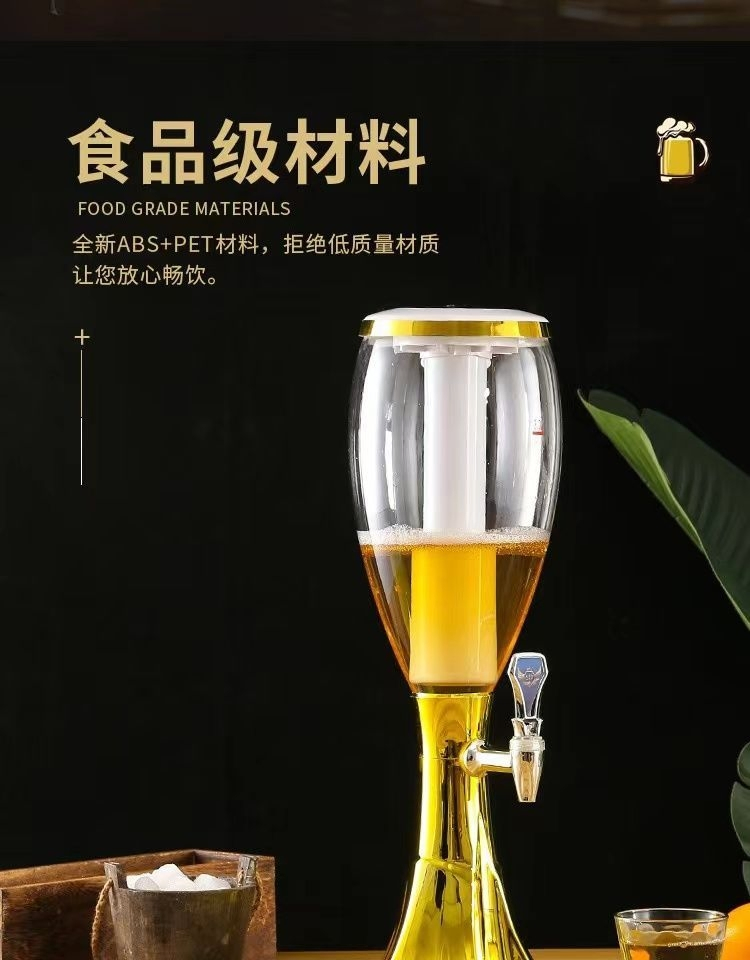 Wholesale Popular 1L 2L 3L 1 Taps Plastic Pet Soft Drink Draft Beer Beverage Dispenser Ice Tube Beer Tower for Night Club Bar Ktvs Club Parties