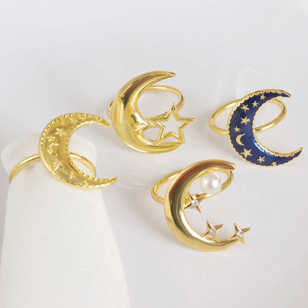Moon and Star Napkin Rings Gold Napkin Buckle Ramadan Crescent Table Decorations