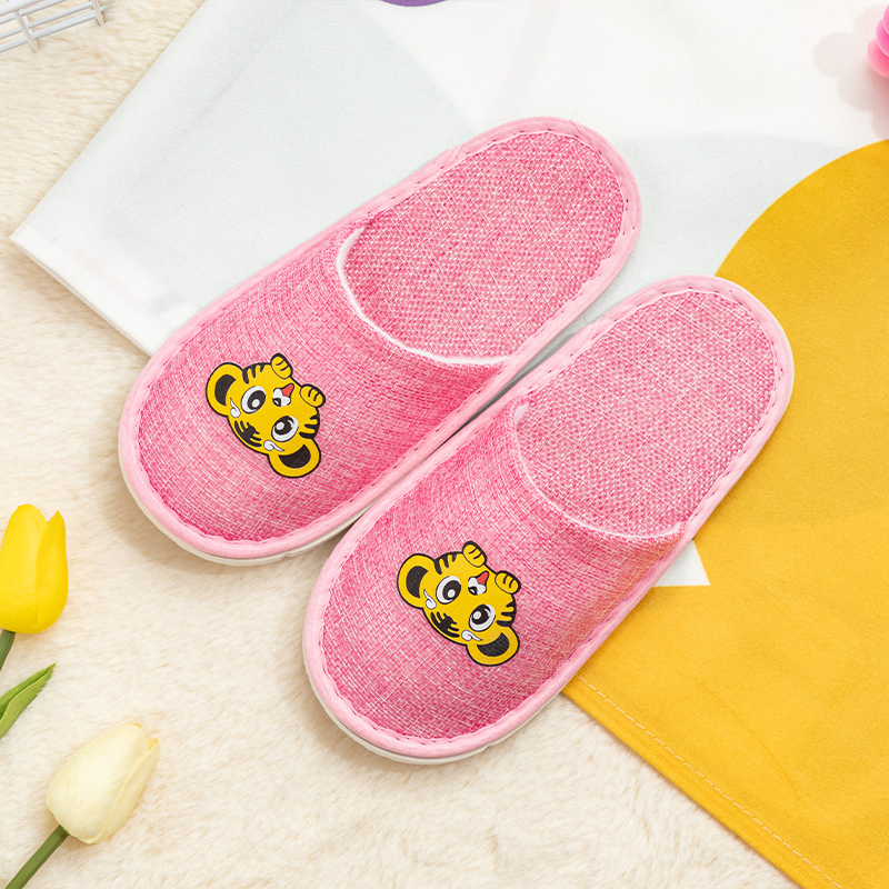 Cotton and Linen Pink Blue White Tiger Slippers Children's Portable Slippers