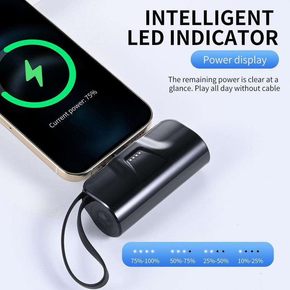 5000mAh Power Bank Portable Multifunctional Capsule Small Charger Mini Portable Red Black White Blue Power Bank with Cable