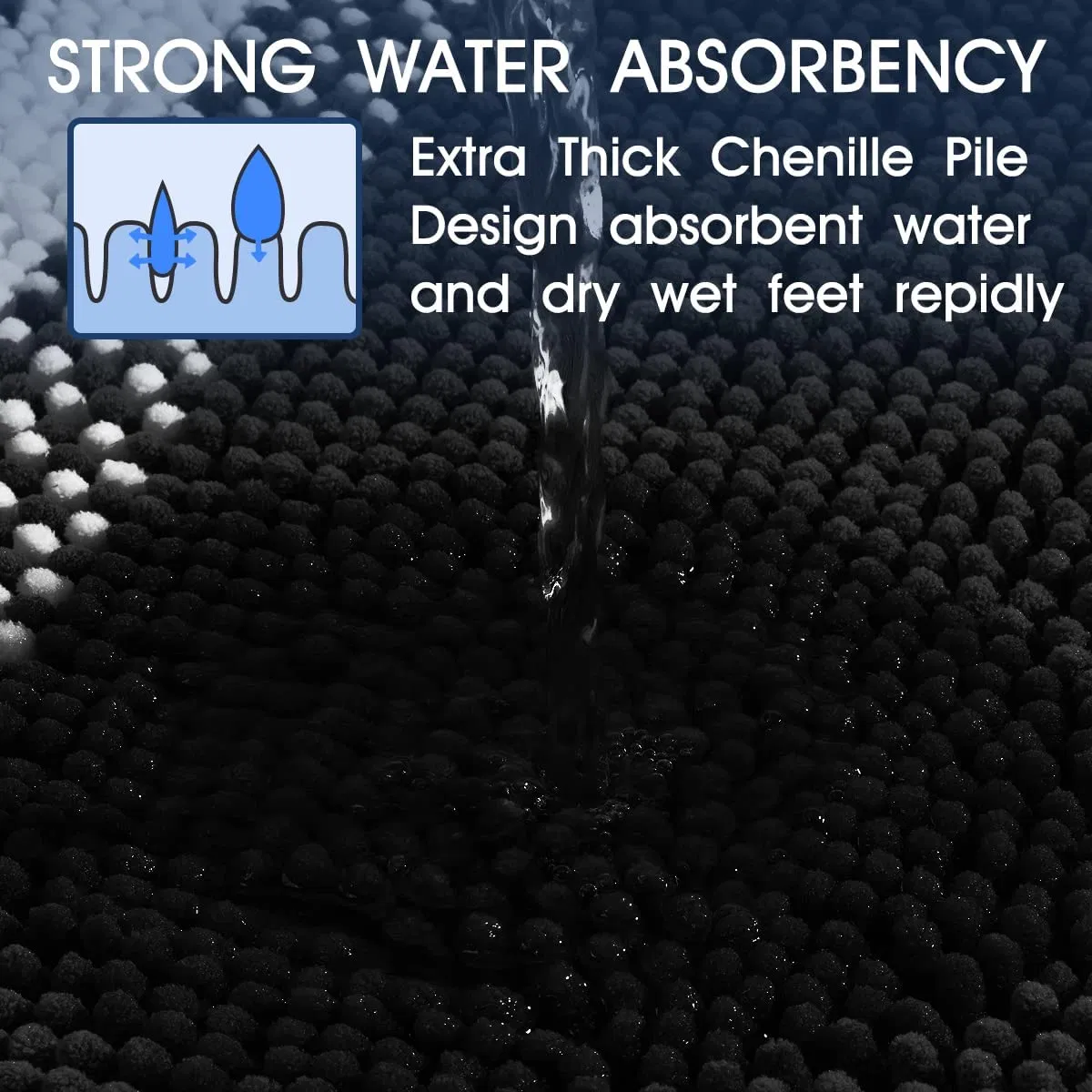 Striped Bathroom Rugs and Mats, Chenille Bathroom Rug Set Non Slip, Soft Shaggy Bath Mats