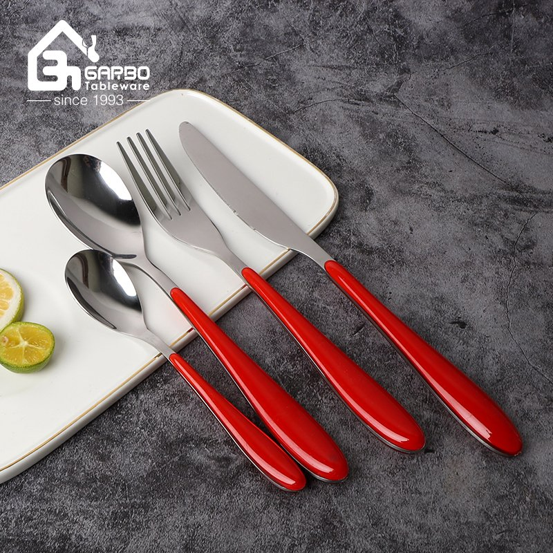 Mirror Polish Cutlery Set 6 Dinner Forks with Red Handles