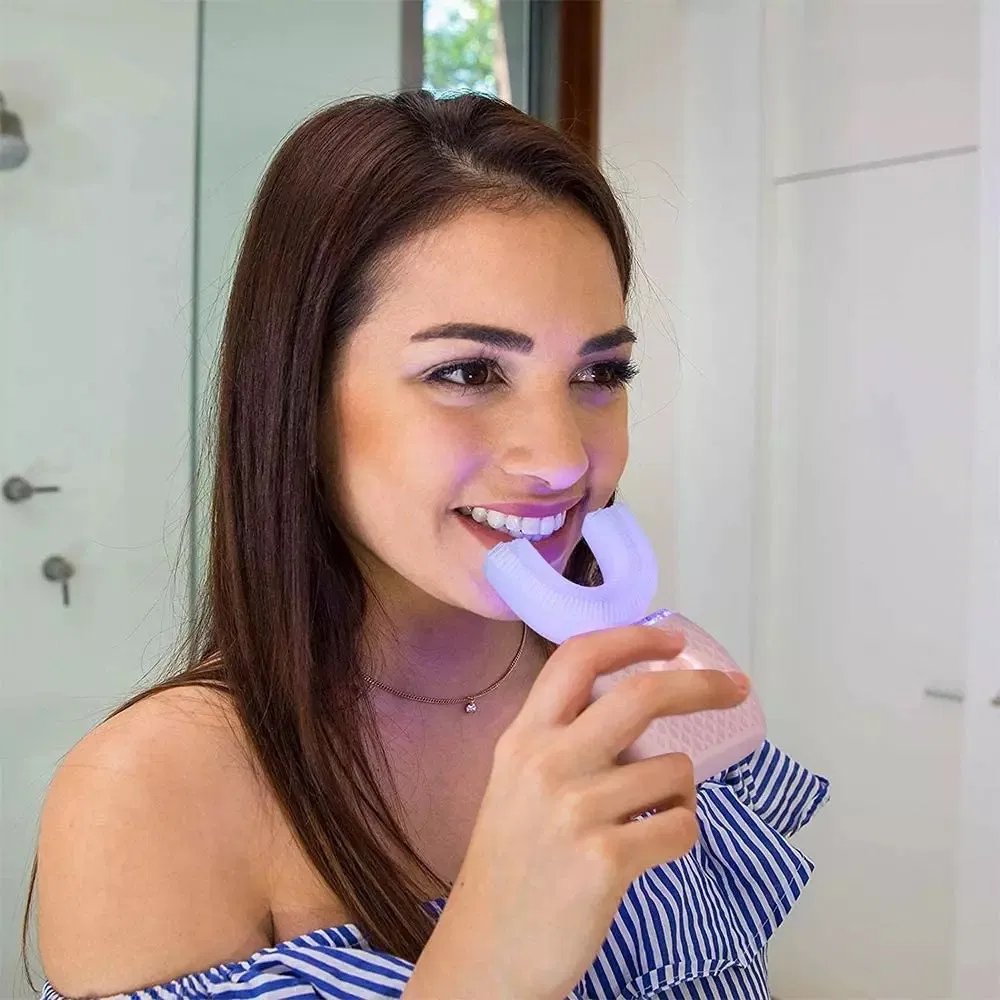 U Shape 360 Clean Electric Toothbrush Sonic Adult Rechargeable Portable Silicon Brush Head