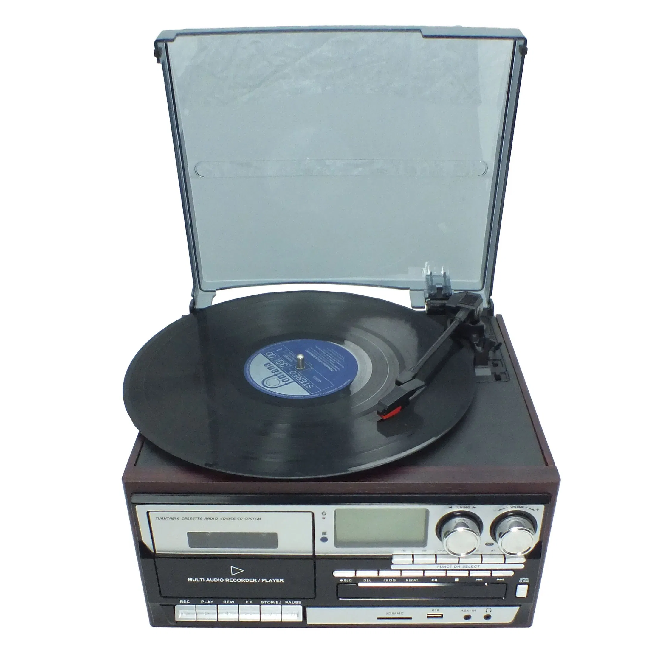 Retro Turntable Record Player with FM Radio Cassette Player USB/SD
