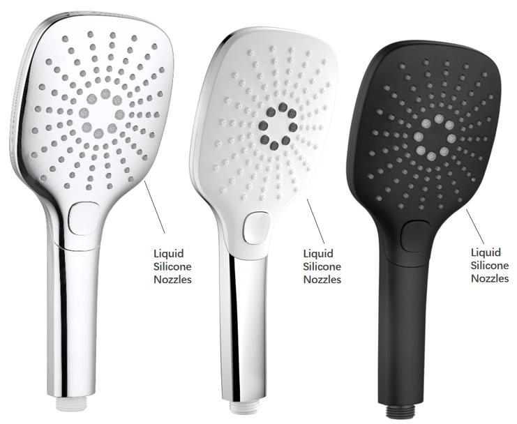 Bathroom 3 Functions Liquid Silicone Nozzles Chrome Plated Face Hand Shower Handheld Bath Shower with Button Switch for Easy Use