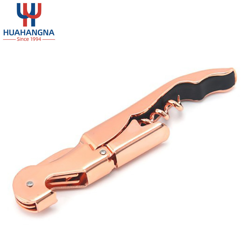 Gold Plated Wine Key Rose Gold Copper Signature Corkscrew Double Hinge Wine Opener Sea Horse Corkscrew