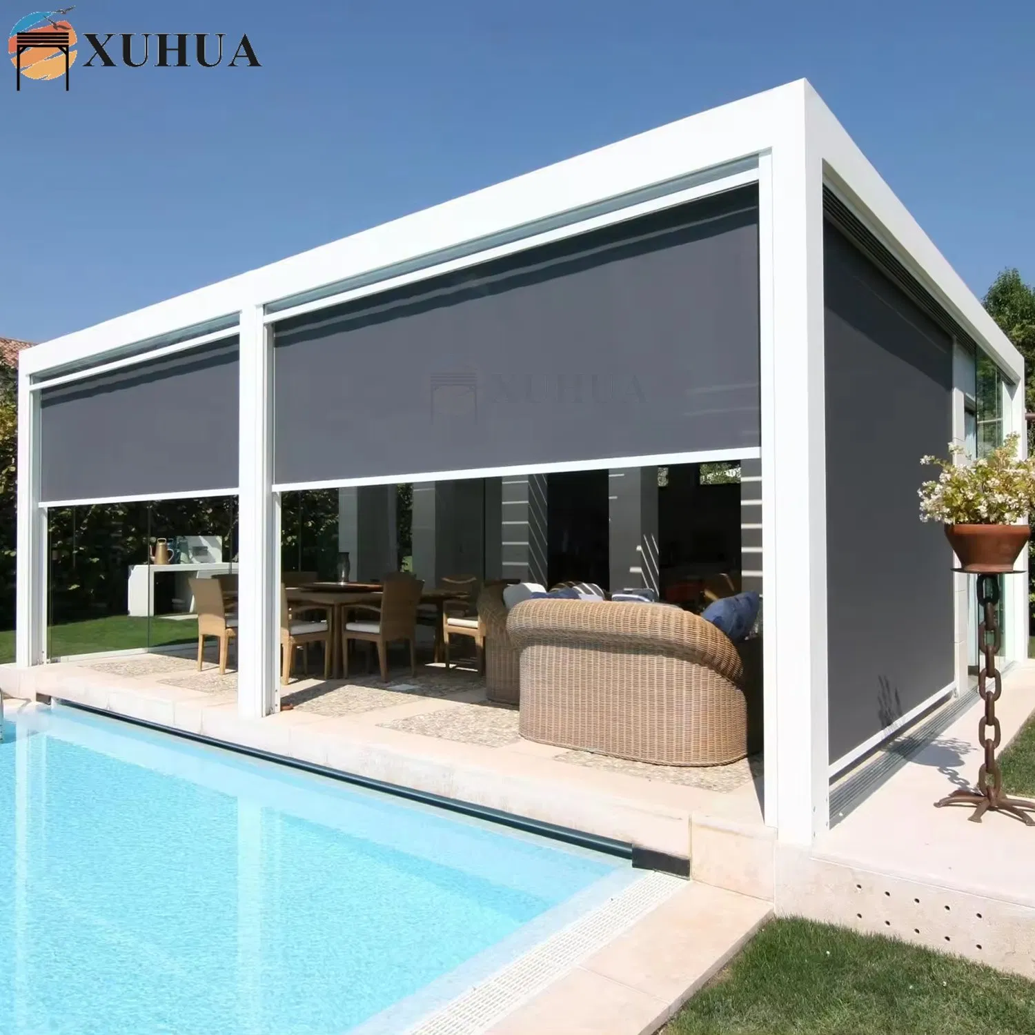 Xuhua Factory Customized Motorized Vertical Fabric Outdoor Garden Sunshade Zip Track Blinds