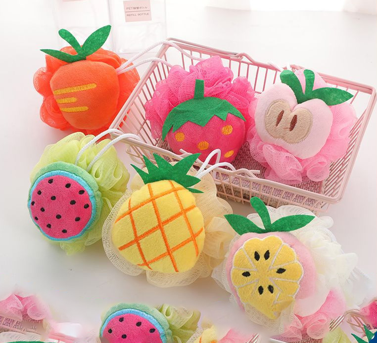 Creative Yellow Banana and Pink Strawberry Cartoon Bath Puff