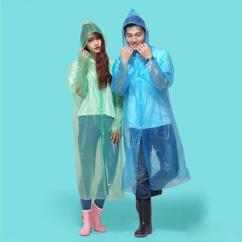 Reusable Rain Ponchos Portable EVA Rain Coats Packable Rain Jackets with Hood and Drawstring