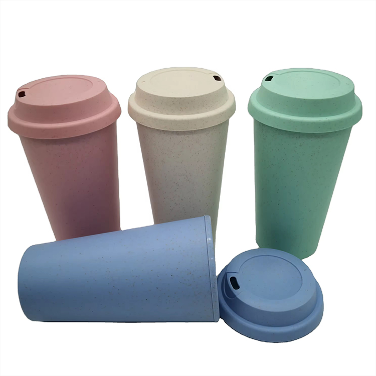 450ml Double Coffee Mug 16oz Wheat Straw Water Mug Biodegradable Bamboo Fiber Mug