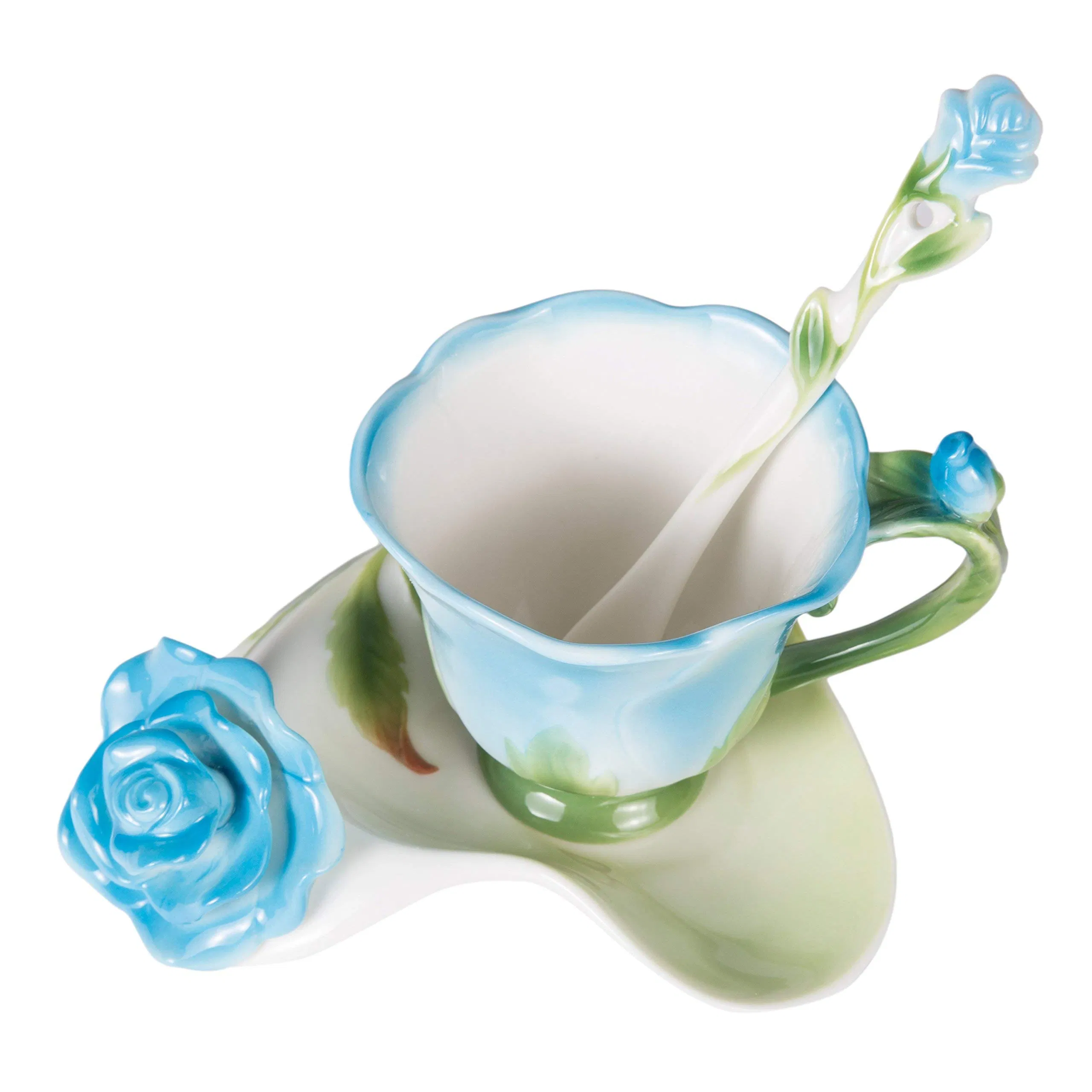 Фарфоровая чашка с ложкой-розой, 16 унций