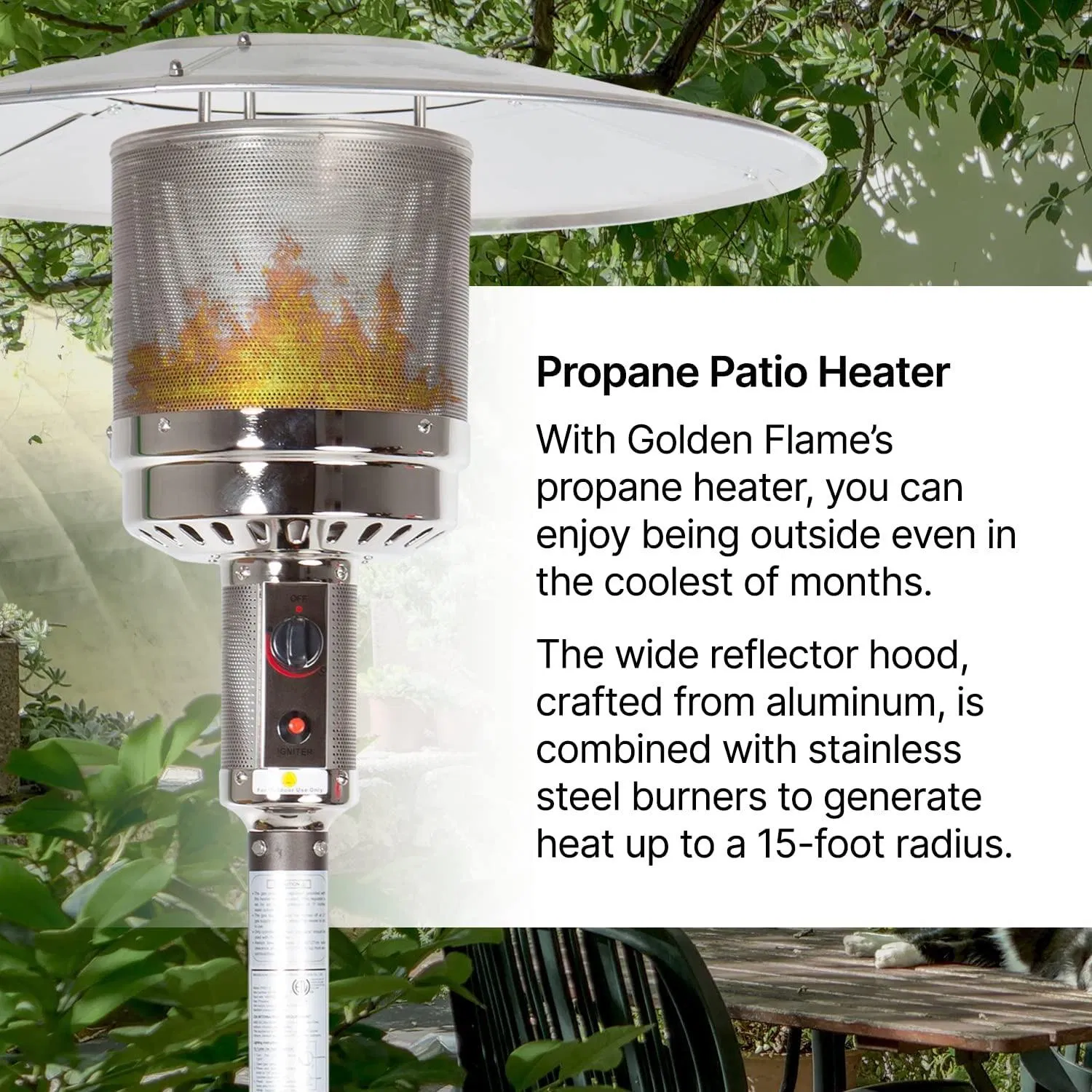 Outdoor Commercial Residential Stainless Steel Wheels Propane Gas Patio Heater