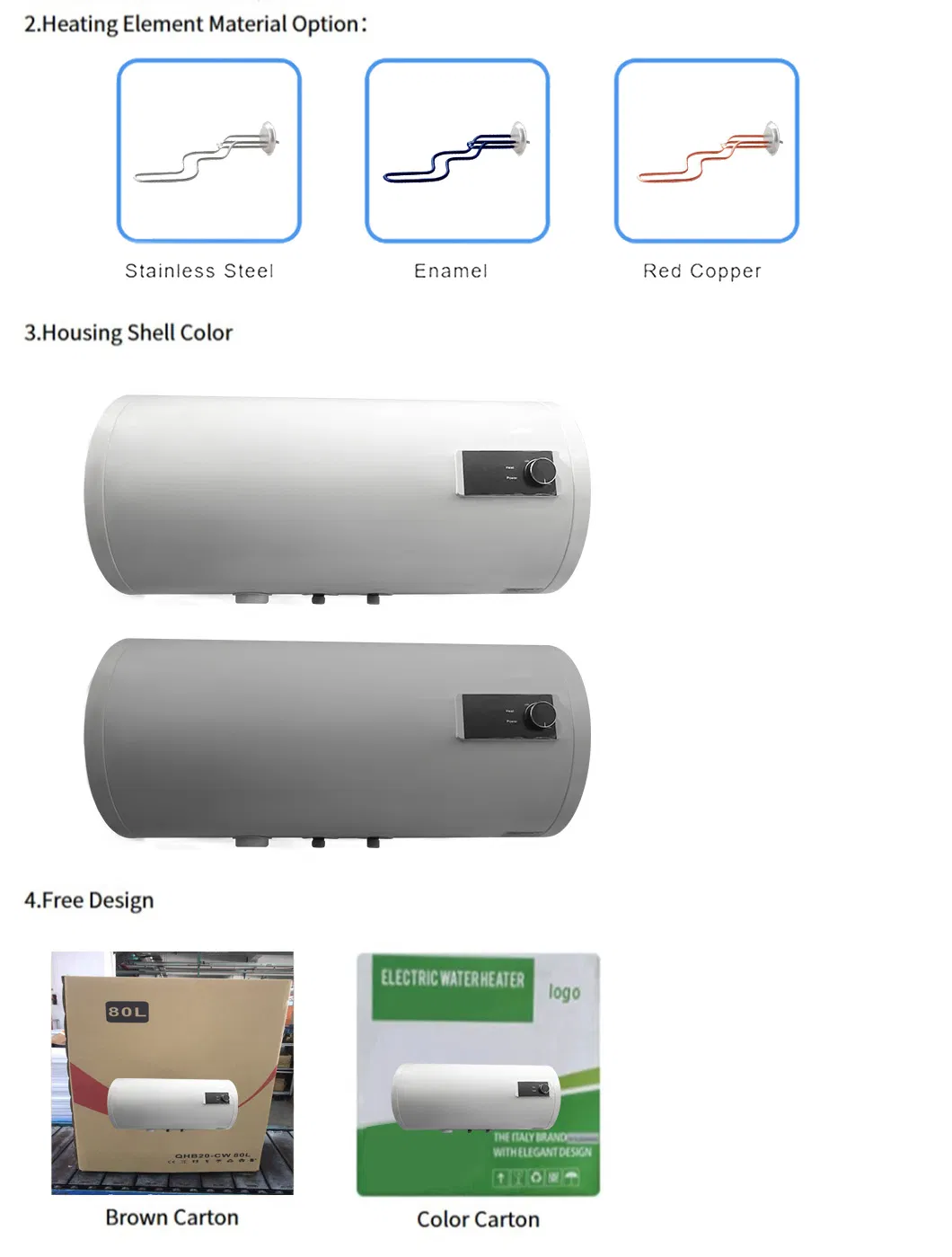 Low MOQ Household Cylinder Enamel Tank Horizonal Electric Water Heater