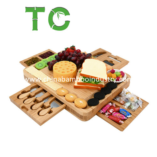 Большая бамбуковая сырная доска с 4 скрытыми ящиками