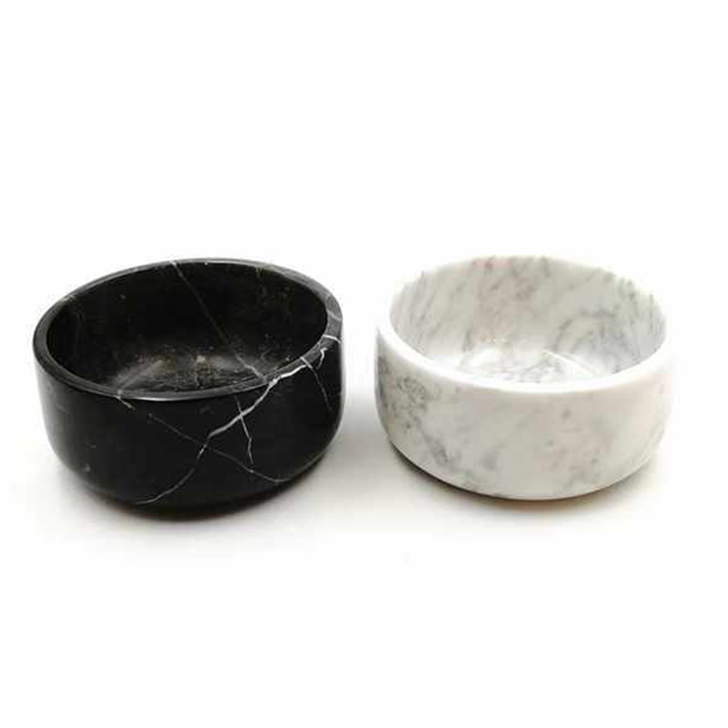 Polished Stone Dog Bowl Feeder Carrara White Marble Pet Bowl