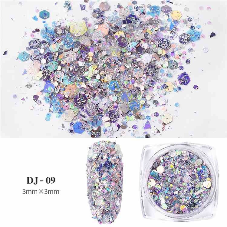 3D Colorful Nail Flake Sequins Muiti-Designs Nail Chrome Pigment Nail Decorations DIY Mix Size Nail Glitter Shinny Nail Sequins