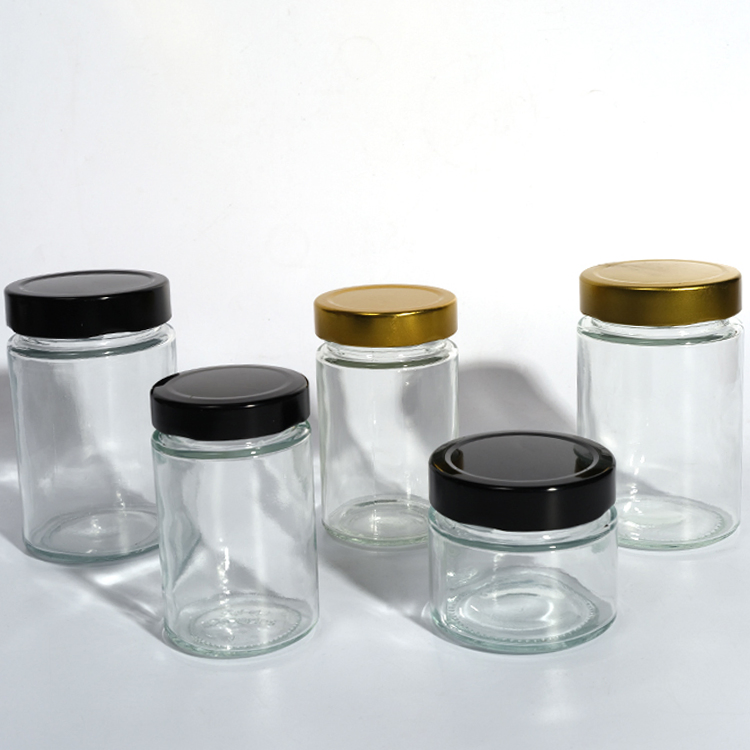 Wholesale Cylinder Clear Bottle Customized Logo with Deep Metal Lug Lid Glass Honey Jar