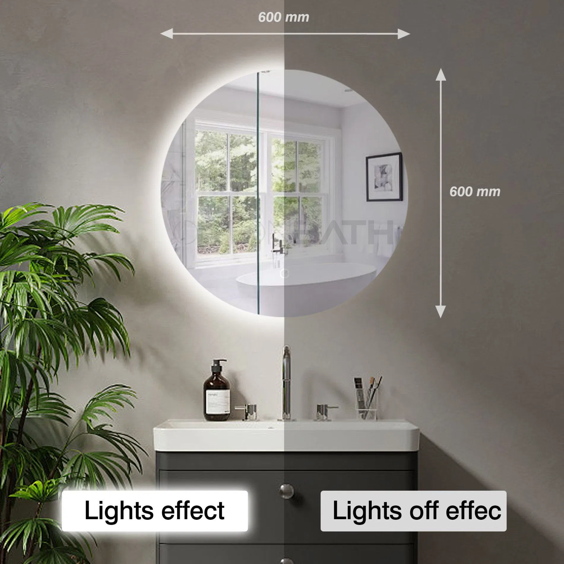 Ortonbath Round LED Bathroom Mirror Backlit Anti-Fog Wall Mounted Lighted Bathroom Vanity Mirror 3 Colors Light Dimmable Smart Makeup Mirror with Touch Switch