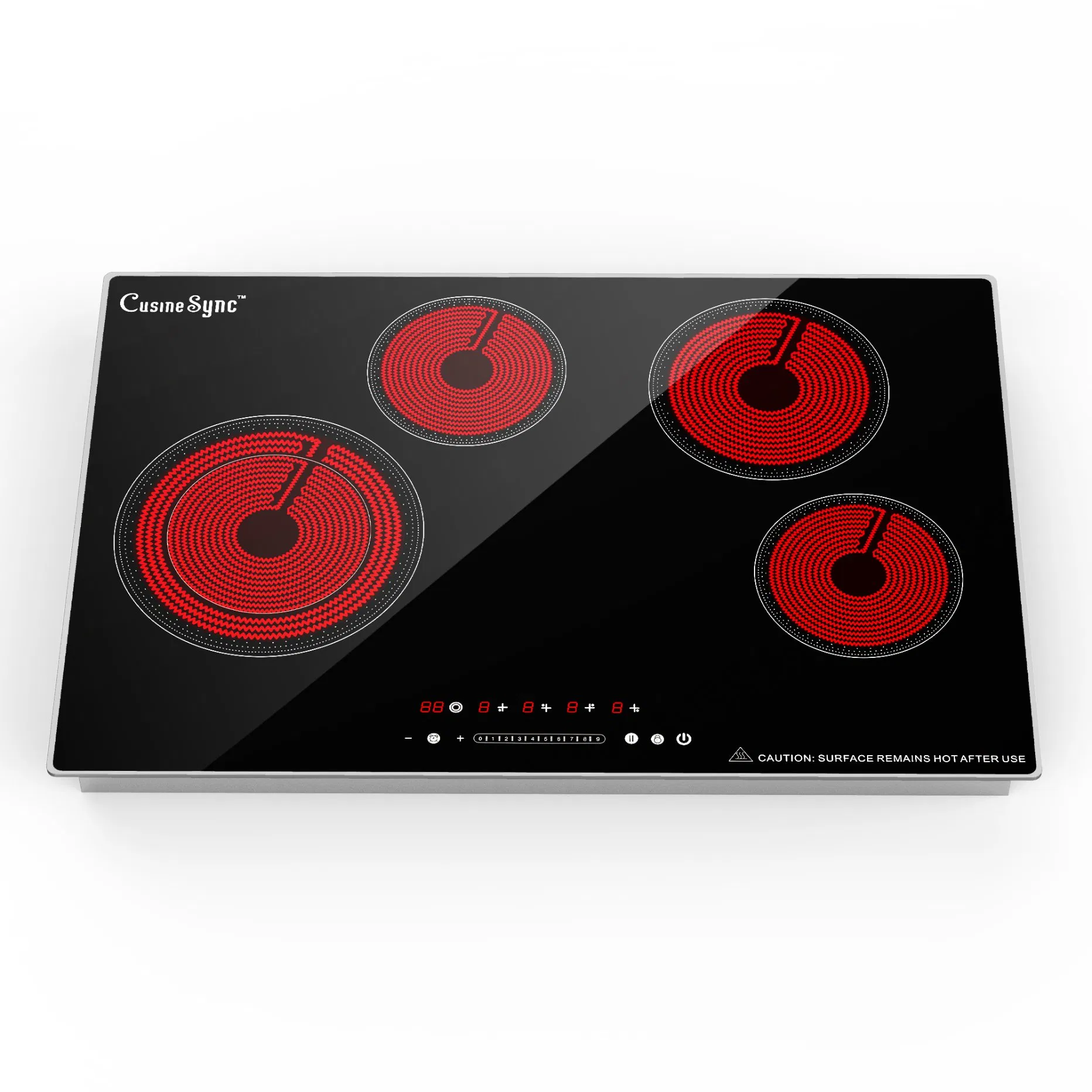 30 Inch Built-in Radiant Electric Cooktop, 4 Burner Smoothtop Stove Top with Expandable Dual Zone, 7200W 240V Hardwired Touch Control, 9 Power Levels, Timer